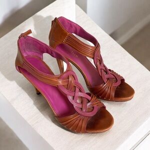 Cole Haan Vivian Nike Air Brown and Fuchsia Stiletto Peep Toe Pumps Sandals 8.5